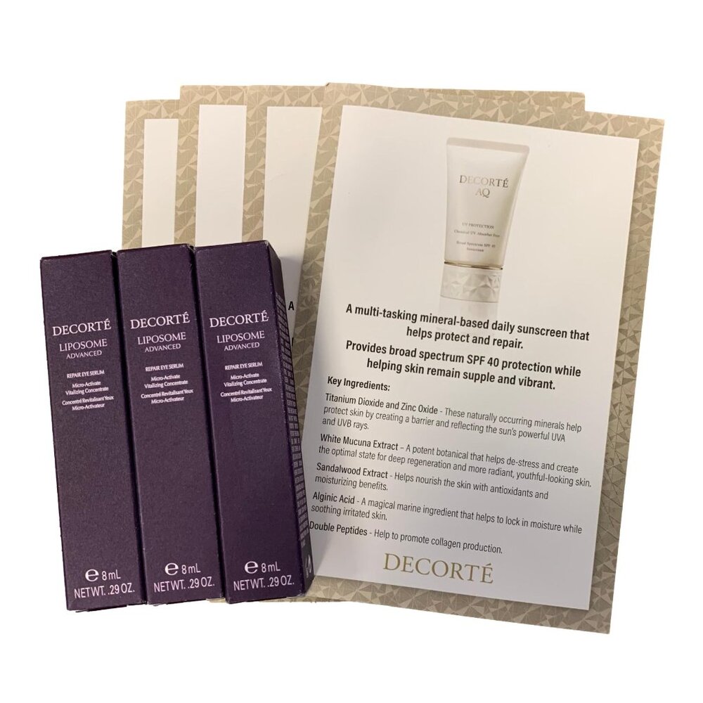 Decorte Liposome Advanced Repair Eye Serum 8ml/ea & AQ Sunscreen .5ml/ea